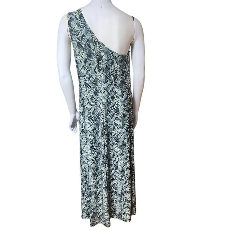 Viereck Green & Black Reptile Patterned One Shoulder Maxi Dress (L)